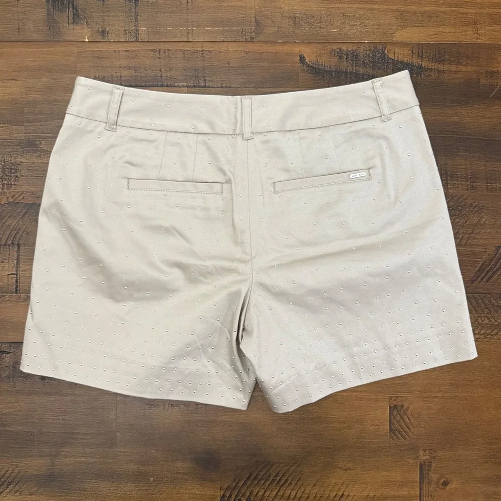 White House Black Market Studded‎ Chino Shorts Beige  Silver Studs 4